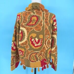 Vintage In-Wear Womens Fair Isle Chunky Knit Cotton Sweater Olive Mustard Medium